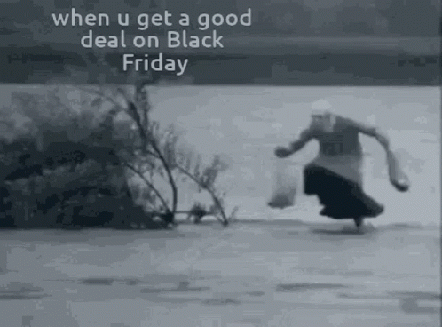 Good Deal Black Friday Woman Skipping In Flood GIF