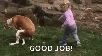 Good Dog Pooping Kid Tapping Good Job GIF