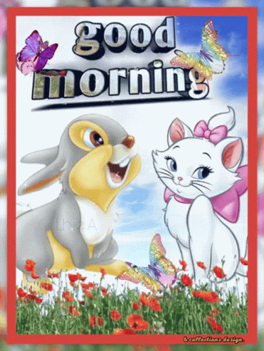 Good Morning Card With Bunny and Cat