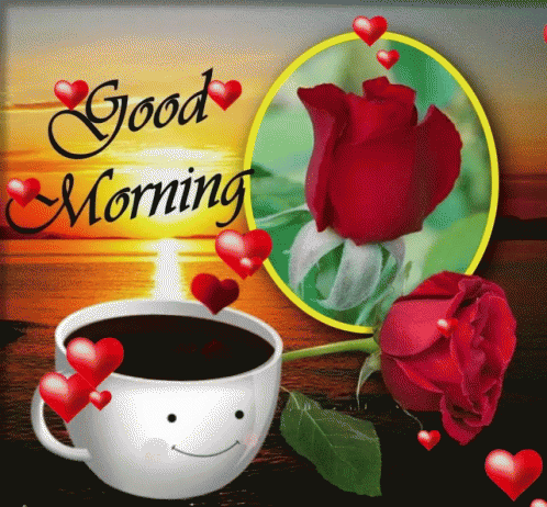 Good Morning Card With Coffee and Red Rose