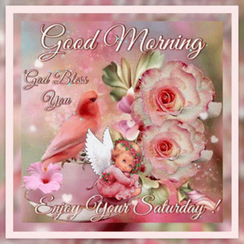 Good Morning Card with Flowers and Angel