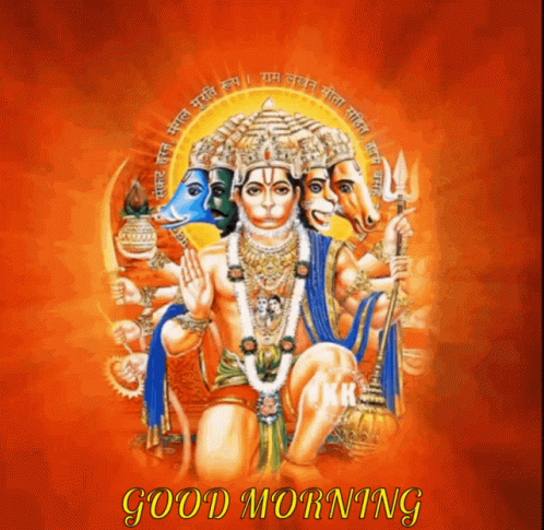 Good Morning Card With Hanuman And Other Deities GIF