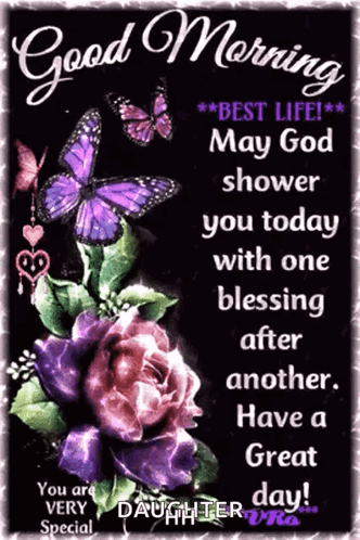 Good Morning Card with Purple Butterflies and Roses