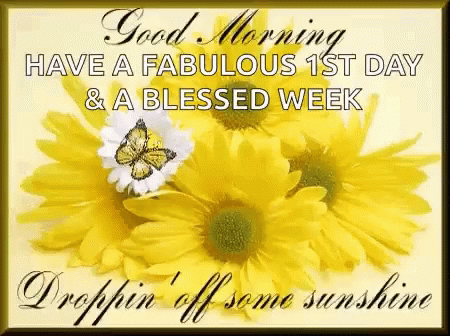 Good Morning Card With Yellow Daisies And Butterfly GIF