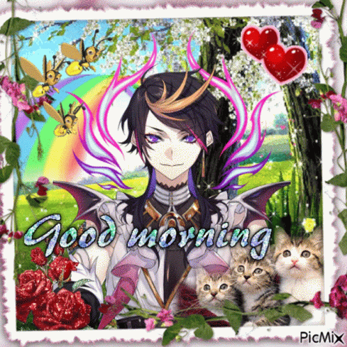 Good Morning Cartoon Character and Kittens