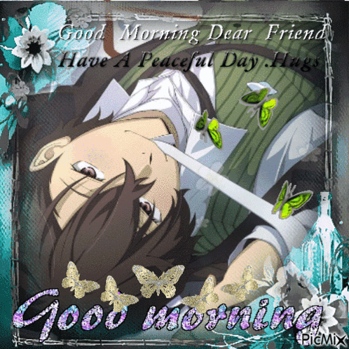 Good Morning Dear Friend Card With Man Laying Down GIF