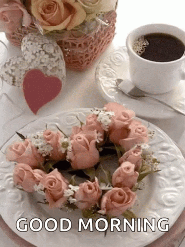 Good Morning Evolving Heart Roses Design GIF