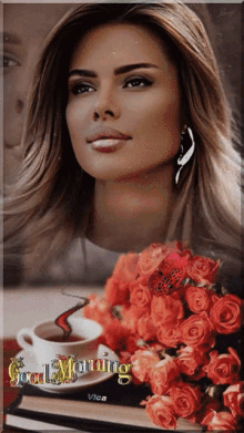 Good Morning Flowers With Coffee And Photo GIF
