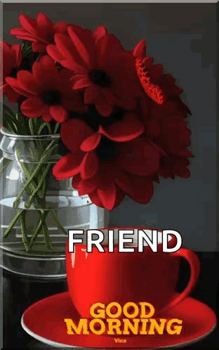 Good Morning Friend Inspirational Red Flowers GIF