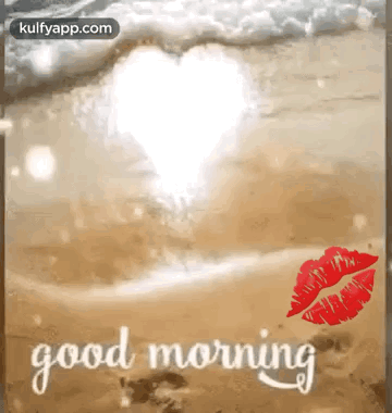 Good Morning Greeting Card Heart Water Kiss Beach GIF