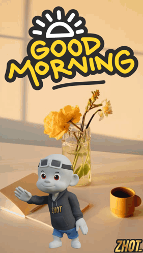 Good Morning Greeting Card With Cartoon Character GIF