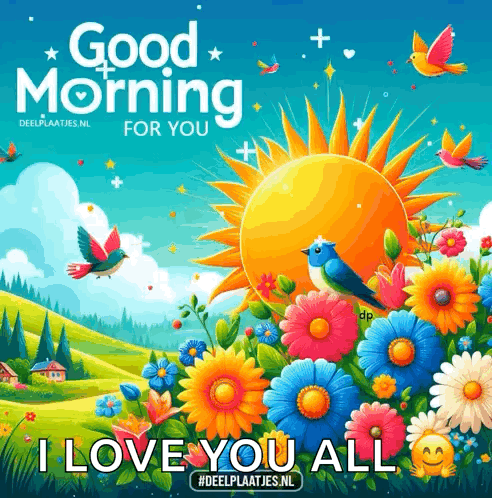Good Morning Greeting Card With Flowers and Birds
