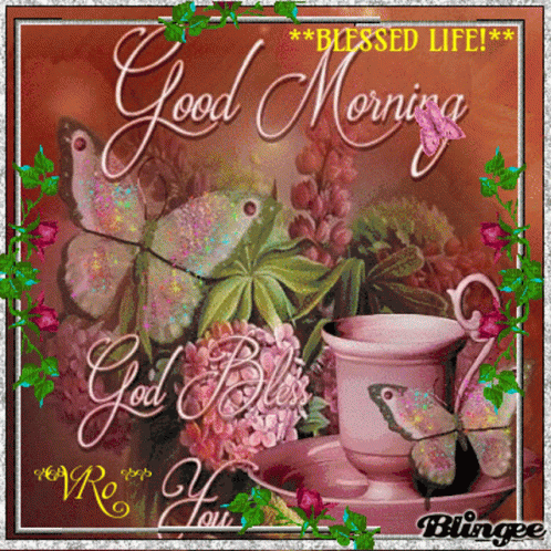 Good Morning Greeting Card With Flowers and Butterflies