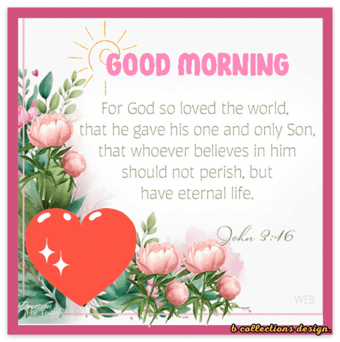 Good Morning Greeting Card With Flowers and Heart