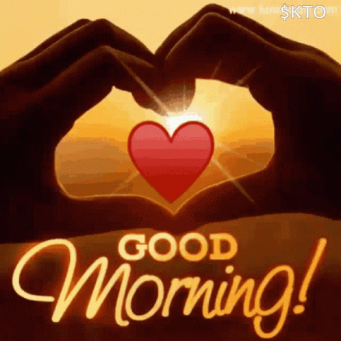 Good Morning Greeting Card With Heart Made Of Hands GIF