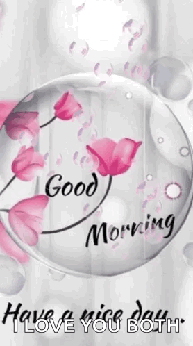 Good Morning Greeting Card With Pink Flowers in Glass Bubble