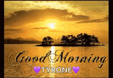 Good Morning Greeting Card with Sunset Over Lake
