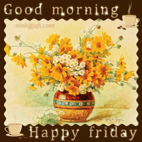 Good Morning Happy Friday Flowers In Vase GIF