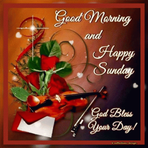 Good Morning Happy Sunday Card with Violin and Flowers