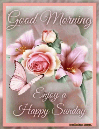 Good Morning Happy Sunday With Flowers And Butterflies GIF