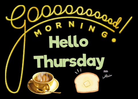 Good Morning Hello Thursday Sign With Coffee And Toast GIF