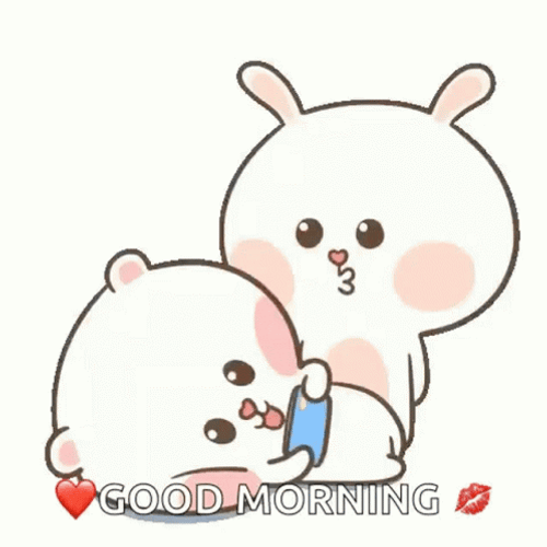 Good Morning Kiss Puffy Bear And Rabbit GIF 