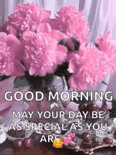 Good Morning May Your Day Be As Special As You Are With Pink Flowers In A Vase . GIF