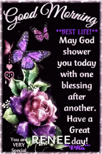 Good Morning Message With Purple Butterflies GIF
