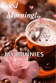 Good Morning My Bunnies Flower With Brewing Coffee GIF