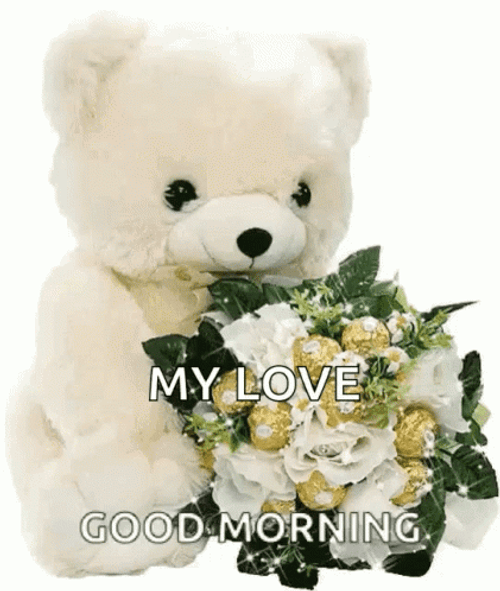 Good Morning My Love White Bear Roses GIF