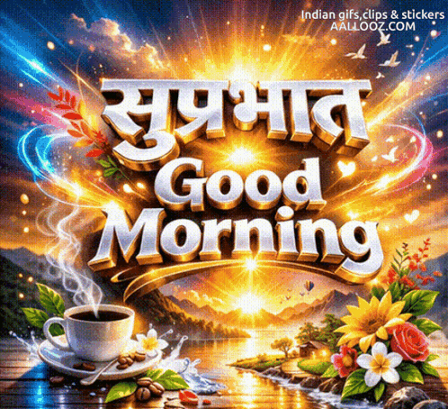 Good Morning Poster With Coffee and Flowers