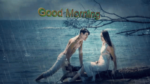 Good Morning Rain Day Beach Couple GIF