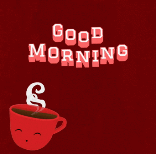 Good Morning Red Coffee Cup on Blue