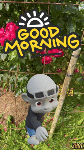 Good Morning Sign with Cartoon Character