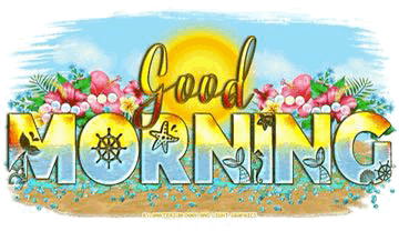 Good Morning Sign With Flowers And Seashells GIF