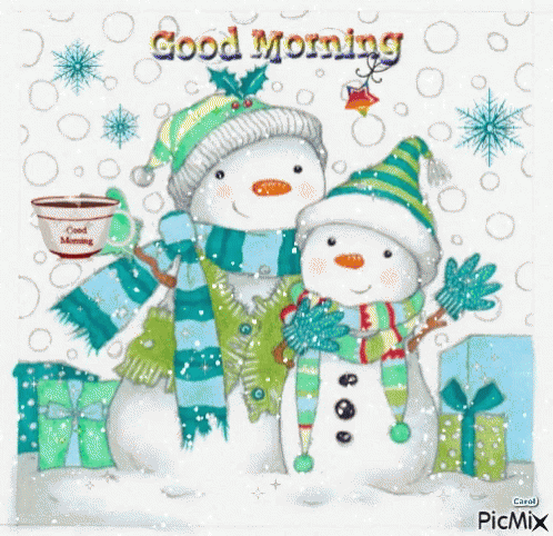 Good Morning Snow Snow Man Couple GIF