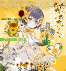 Good Morning Sunflowers And Cute Anime Girl GIF