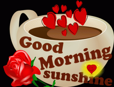 Good Morning Sunshine Hearts And Rose In Coffee GIF