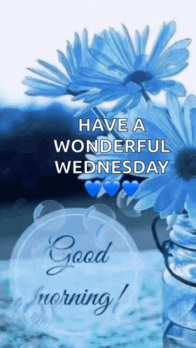 Good Morning Wednesday with Blue Flowers and Hearts