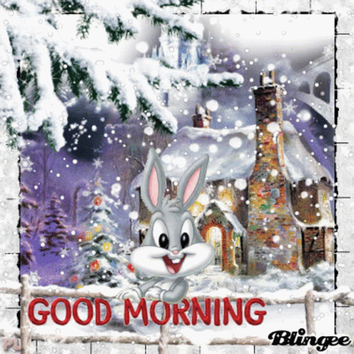 Good Morning Winter Bugs Bunny Snowy Village GIF