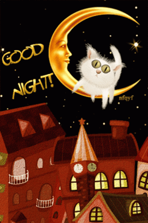 Good Night Animated Cat Hanging GIF
