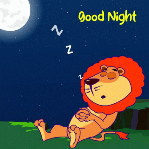 Good Night Animated Tired Lion GIF 