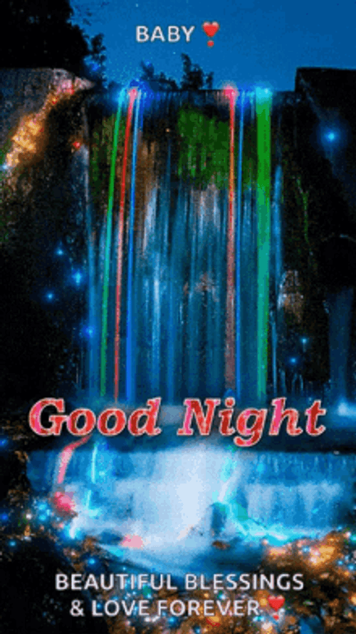 Good Night Beautiful Colorfula And Magical Waterfall GIF