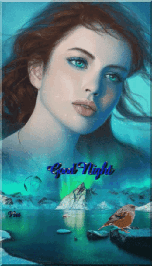 Good Night Beautiful Woman Over The Northern Lights GIF