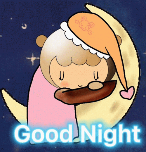 Good Night Cute Animated Girl Sleeping Moon GIF 