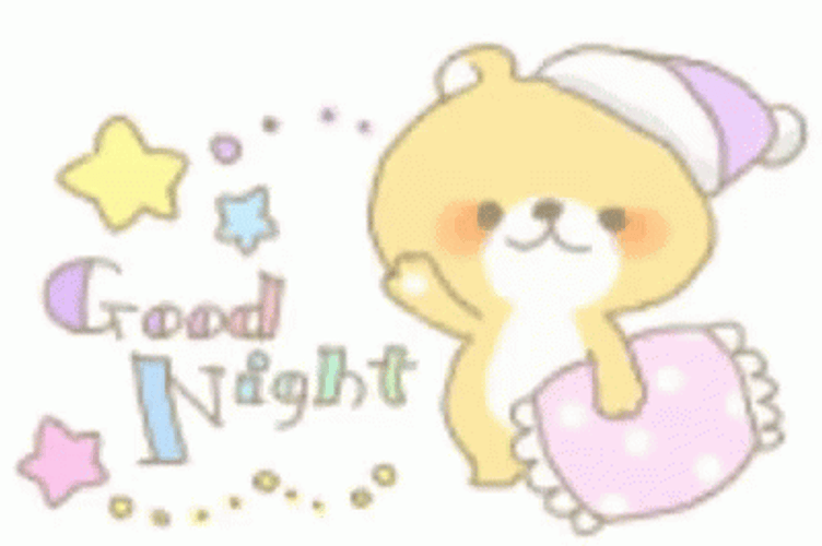 Good Night Cute Bear Waving Stars Pillow GIF