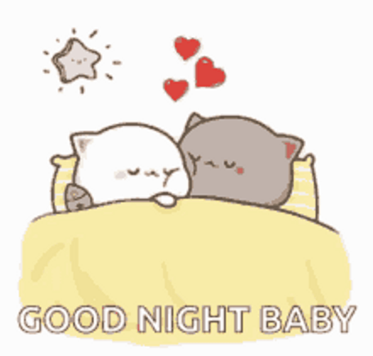 Good Night Cute Cats Peach Goma Couple Snuggle GIF