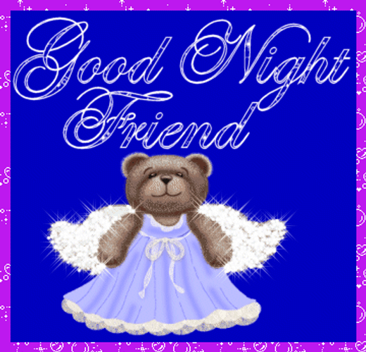 Good Night Friend Sparkling Winged Bear Art GIF