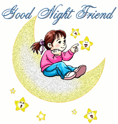 Good Night Friends Girl Sitting On Twinkling Moon GIF