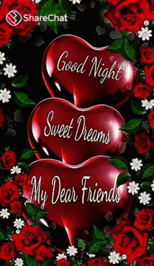 Good Night Friends Multicolored Hearts Visual Art GIF